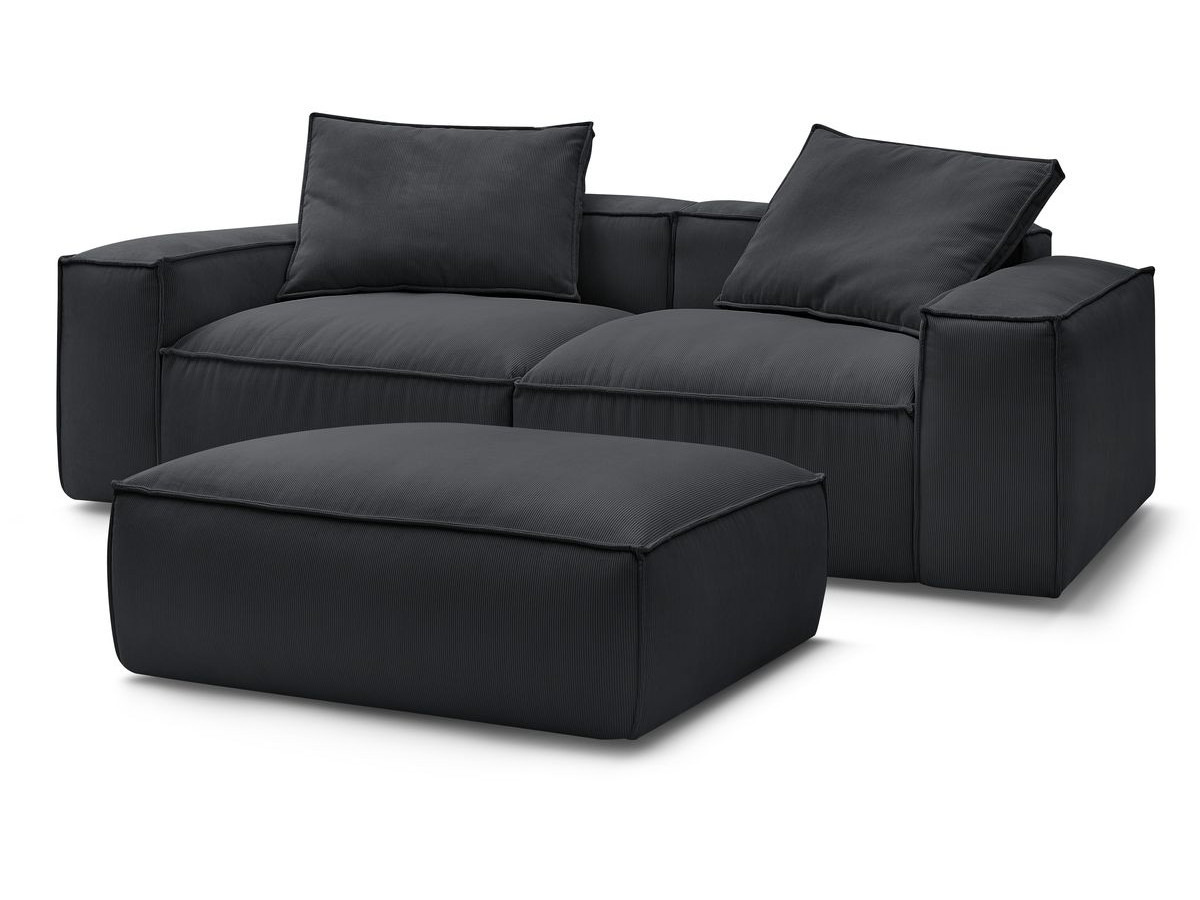 Bobochic Boheme Sofa 4-Sitzer mit Pouf Cordsamt Schwarz