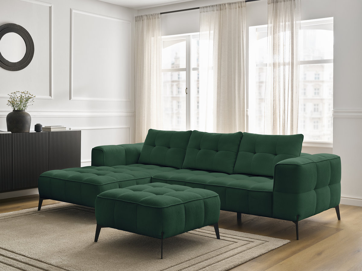 Bobochic Anis Ecksofa mit Pouf Strukturstoff Grün Ecke links
