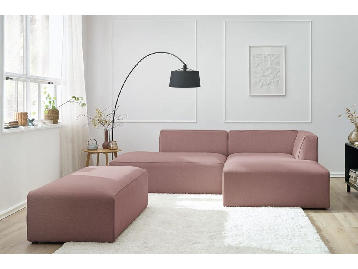 Bobochic Megeve Ecksofa mit Schlaffunktion und Pouf Melange-Stoff Rosa Ecke rechts