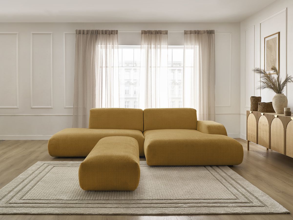 Bobochic Sirius Ecksofa mit Pouf 300 × 170 cm Strukturstoff Gelb Ecke rechts