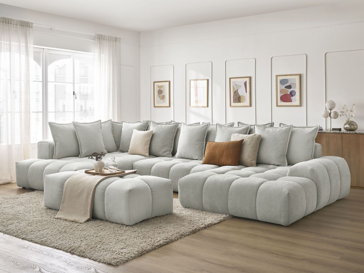 Bobochic Everest Wohnlandschaft mit Pouf, 14 Kissen Strukturstoff Hellgrau Ecke rechts