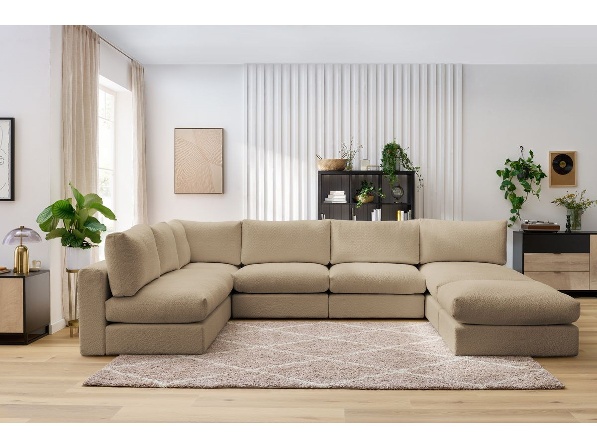Bobochic Paris Ecksofa mit Pouf 369 × 262 cm Bouclé-Stoff Braun