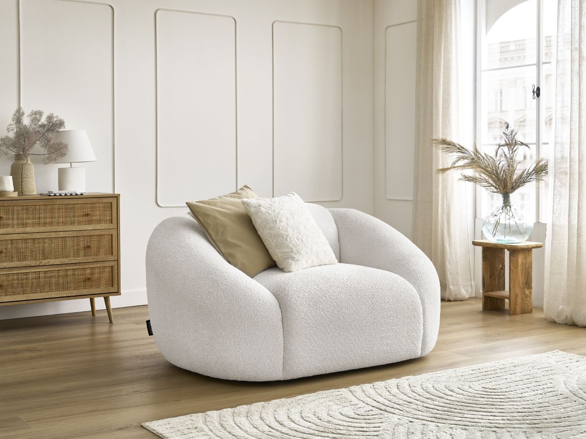 Bobochic Tina Sessel Bouclé-Stoff Weiß