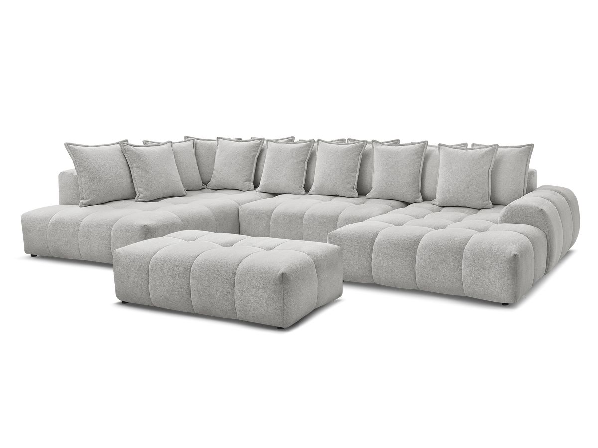 Bobochic Everest Wohnlandschaft mit Pouf, 14 Kissen Melange-Stoff Hellgrau Ecke rechts