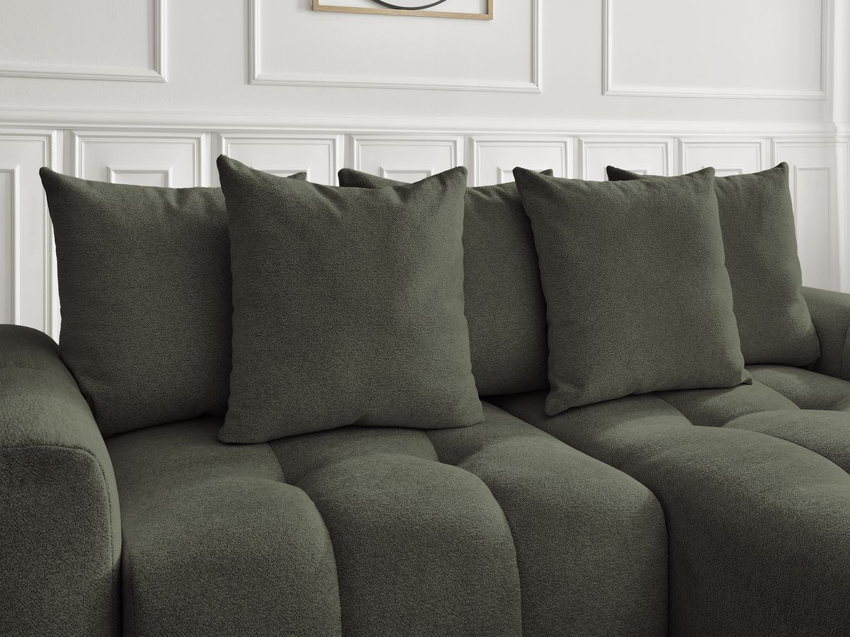 Bobochic Roxelane Ecksofa mit Schlaffunktion und Bettkasten und Pouf 258 × 150 cm Melange-Stoff Grün Ecke rechts