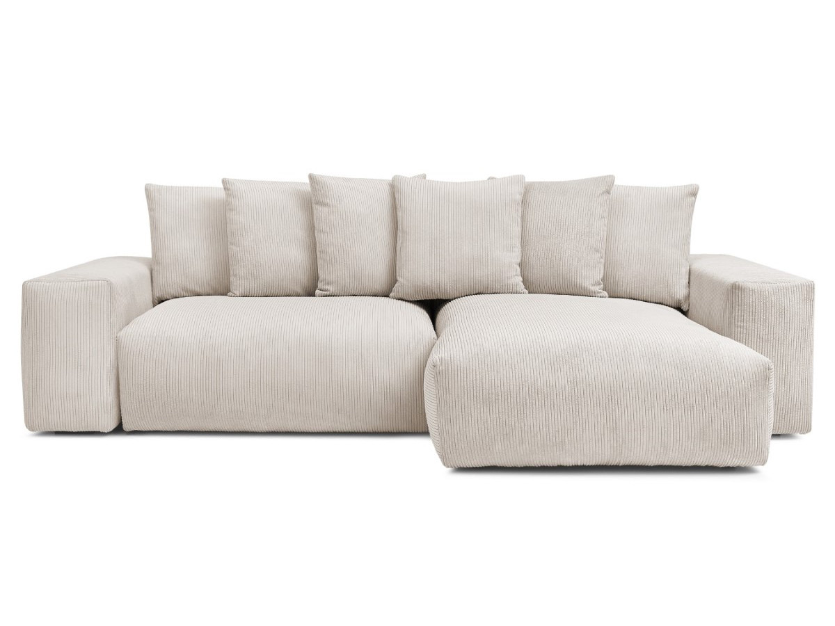 Bobochic Voltaire Ecksofa mit Schlaffunktion und Bettkasten Cordsamt Beige