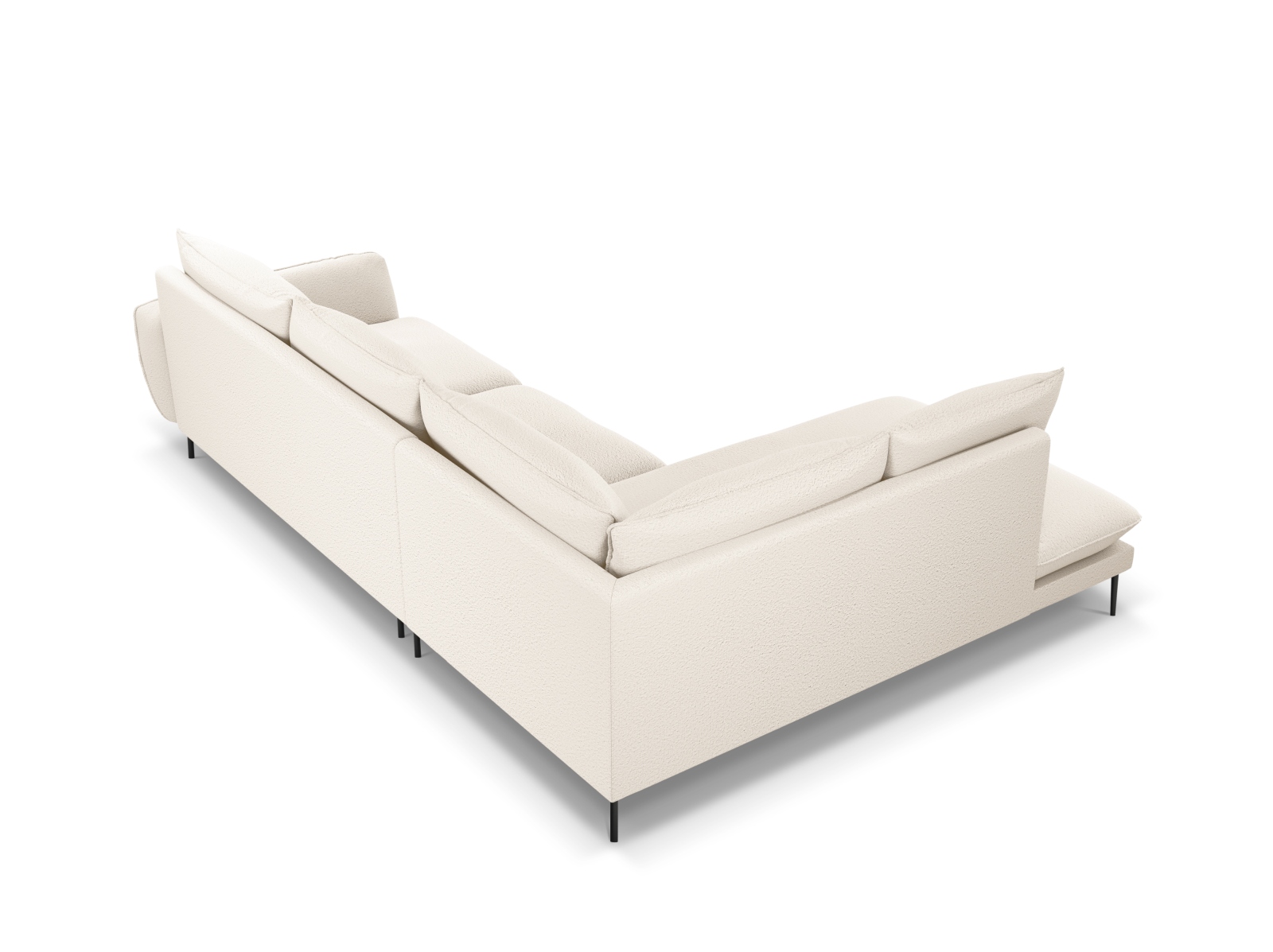 Cosmopolitan Design Ecksofa Vienna 6-Sitzer Boucle Ascot Beige Links Beine Schwarzes Metall