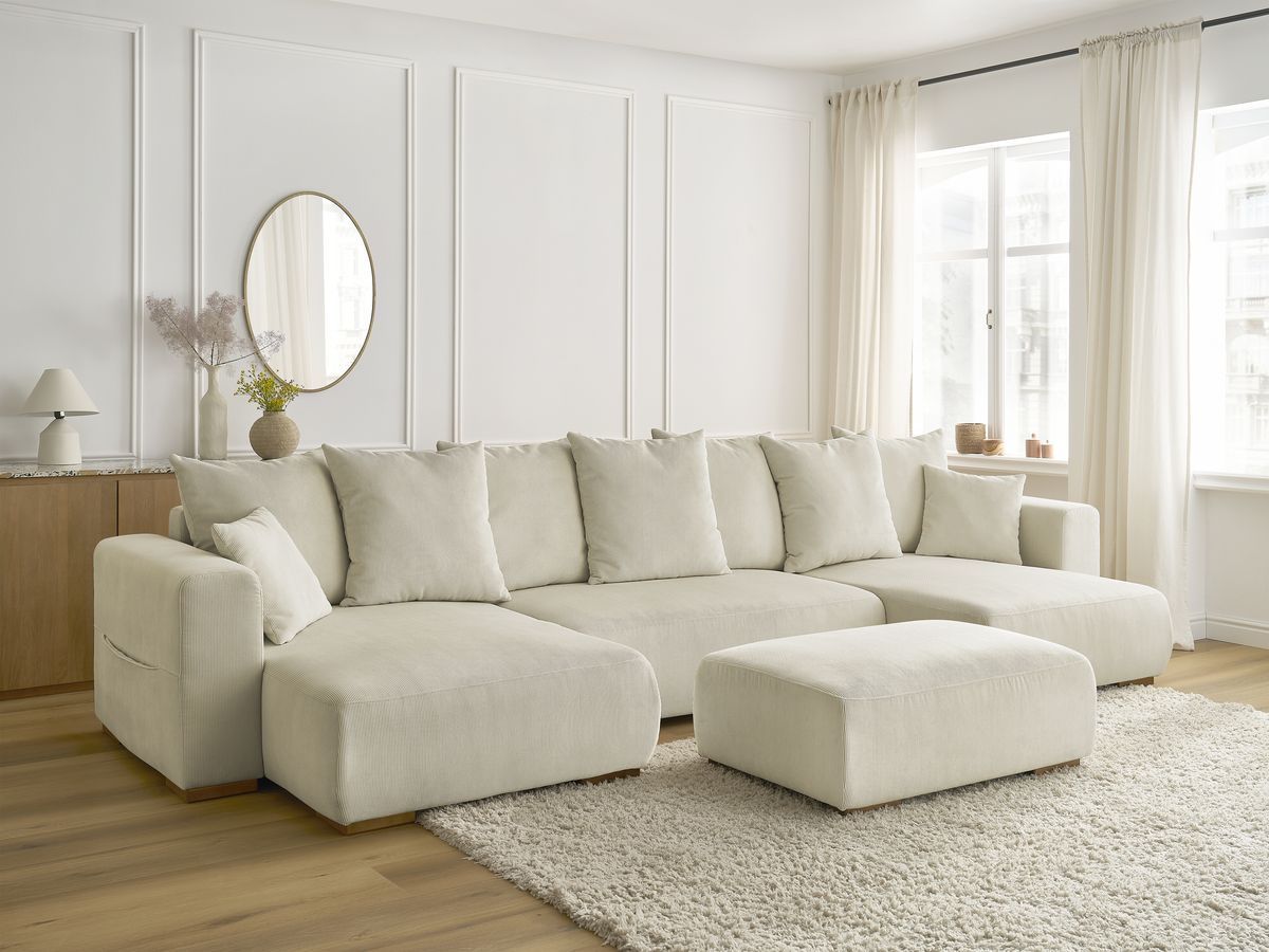 Bobochic Sidonie Wohnlandschaft mit Pouf Cordsamt Beige