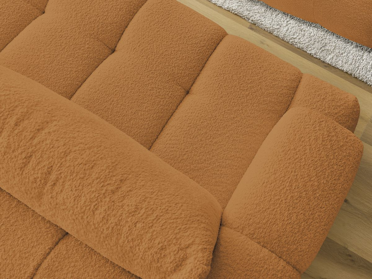 Bobochic Fuji Schlafsofa 3-Sitzer mit Bettkasten und Pouf Bouclé-Stoff Gelb