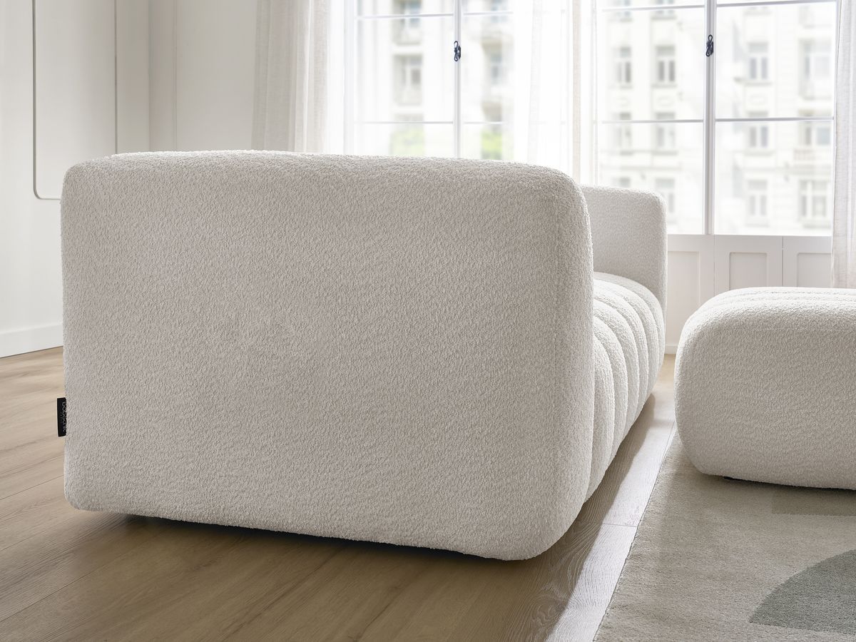 Bobochic Talia Sofa 3-Sitzer mit Pouf Bouclé-Stoff Weiß