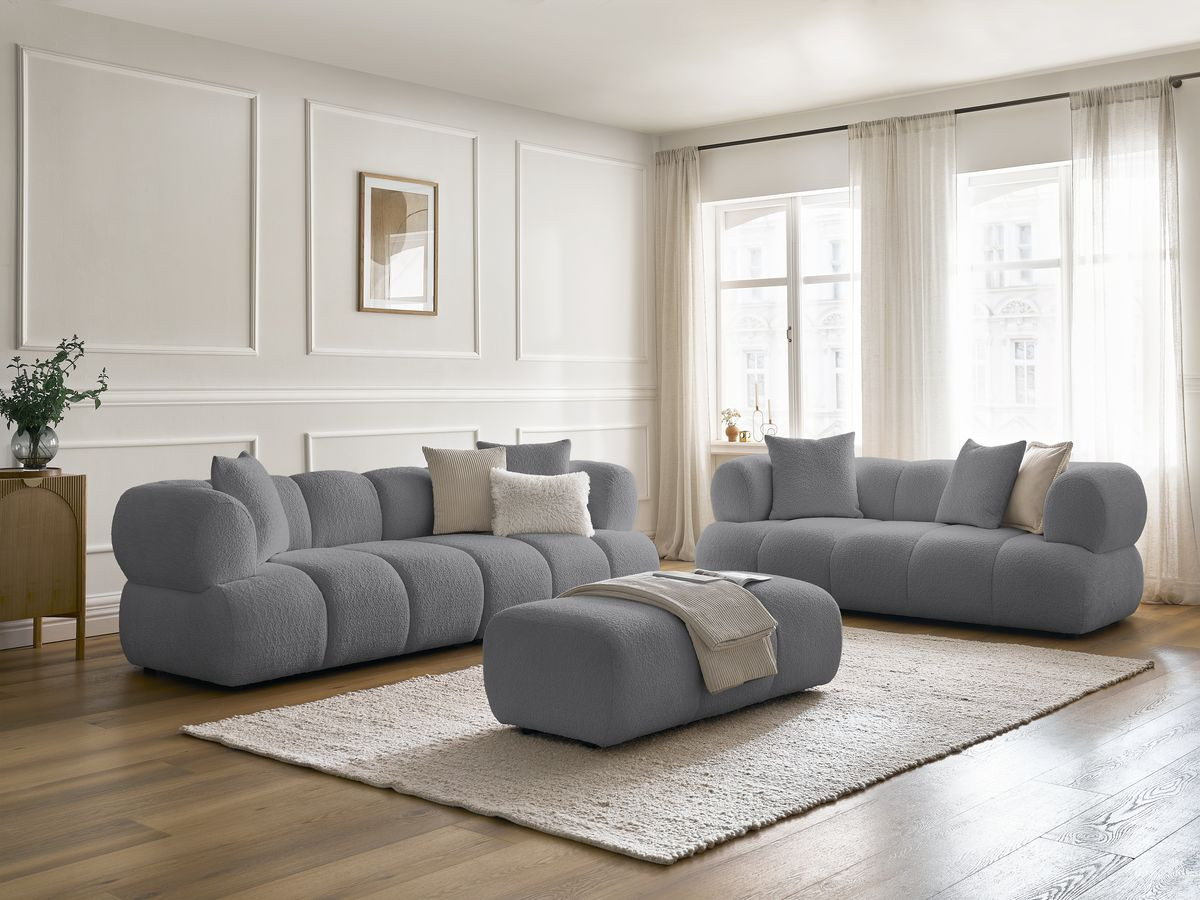 Bobochic Pamira Sofa 5-Sitzer mit Pouf Bouclé-Stoff Dunkelgrau