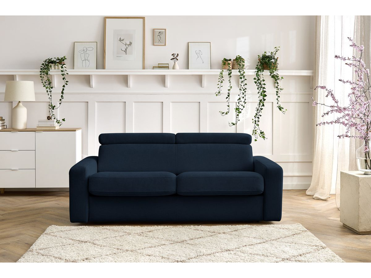 Bobochic Monaco Schlafsofa 3-Sitzer Stoff Dunkelblau, Liegefläche 140 × 190 cm