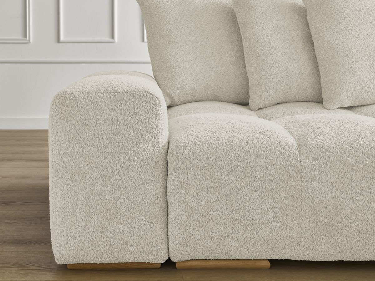 Bobochic Anakin Ecksofa mit Pouf, 6 Kissen Bouclé-Stoff Beige