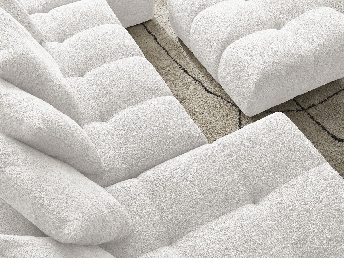 Bobochic Anakin Wohnlandschaft mit Pouf, 10 Kissen Bouclé-Stoff Weiß