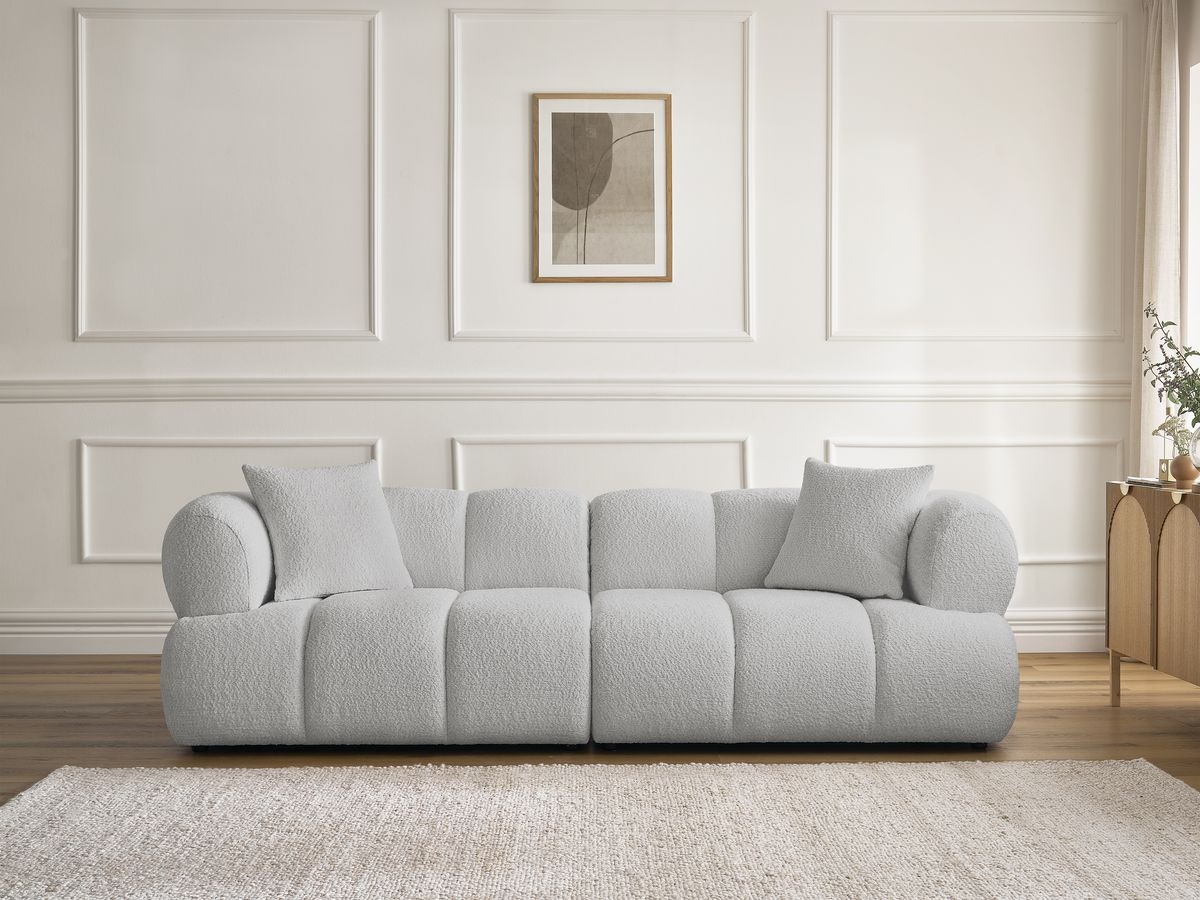 Bobochic Pamira Sofa 3-Sitzer Bouclé-Stoff Hellgrau