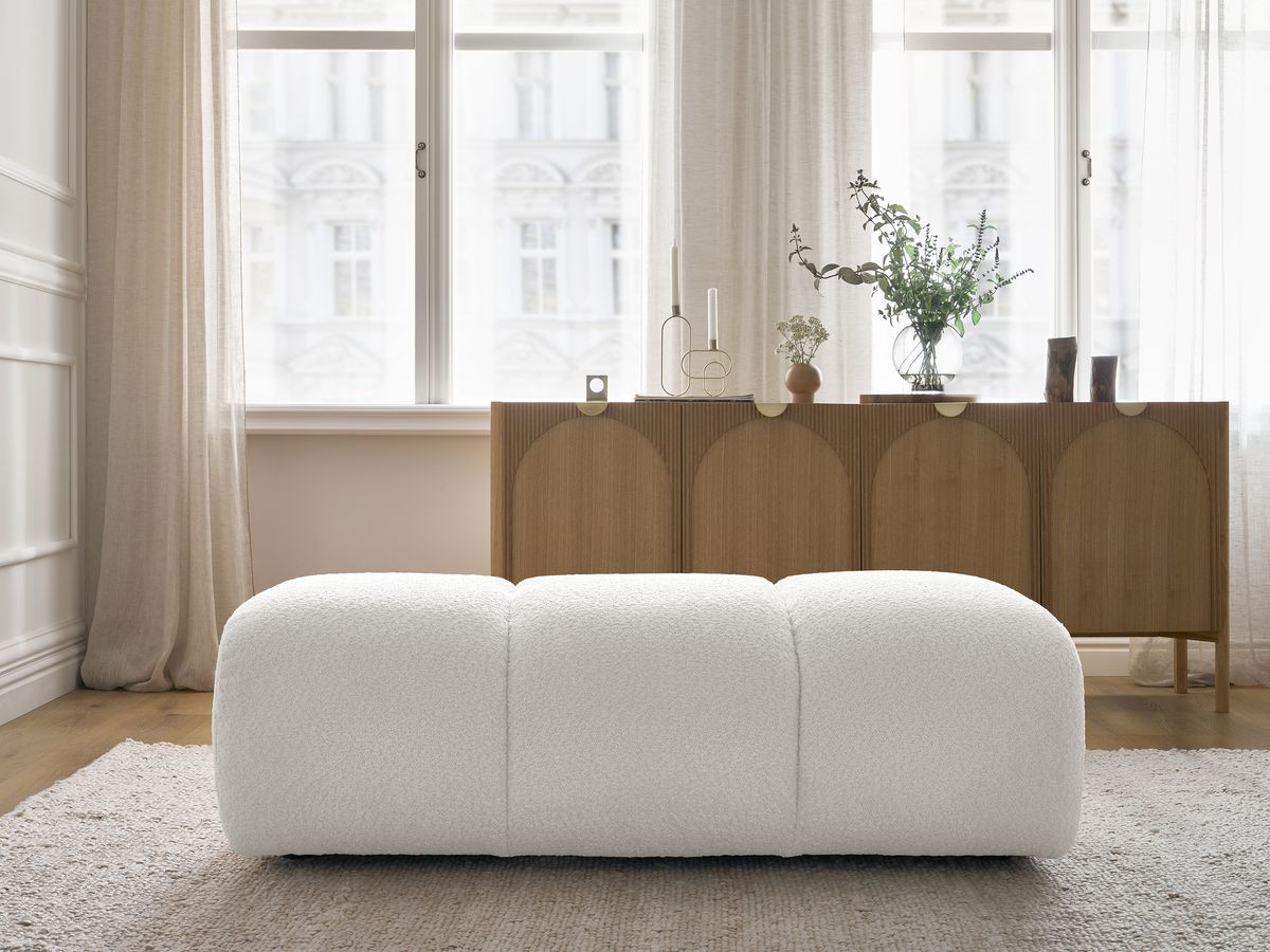 Bobochic Pamira Pouf Bouclé-Stoff Weiß
