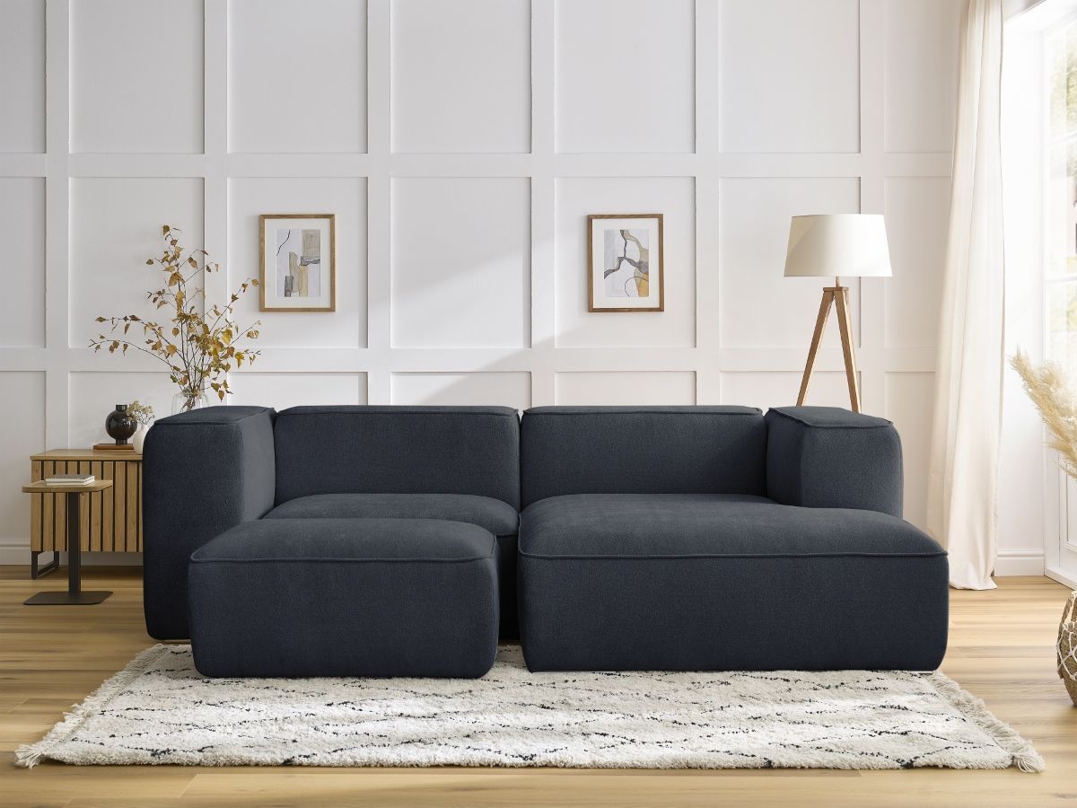 Bobochic Zephyr Ecksofa mit Pouf 260 × 165 cm Strukturstoff Dunkelblau Ecke rechts