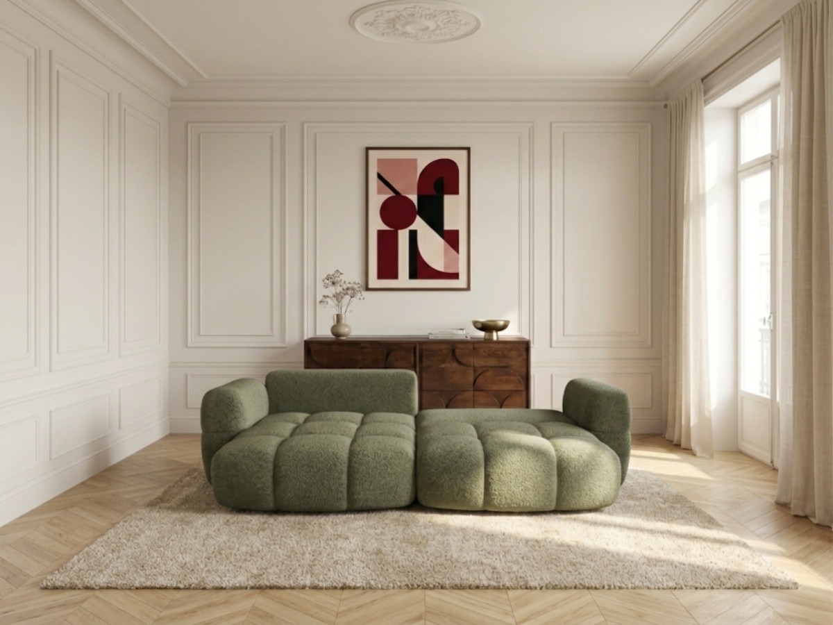 Bobochic Madison Ecksofa mit Schlaffunktion und Bettkasten Stoff Grün