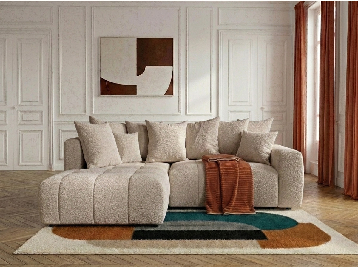 Bobochic Roxelane Ecksofa mit Schlaffunktion und Bettkasten Bouclé-Stoff Beige Ecke links
