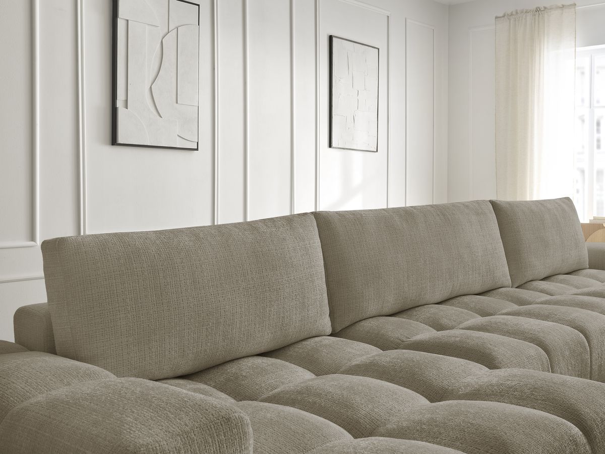 Bobochic Anakin Wohnlandschaft, Liegefläche 137 × 382 cm, 3 Kissen Strukturstoff Taupe