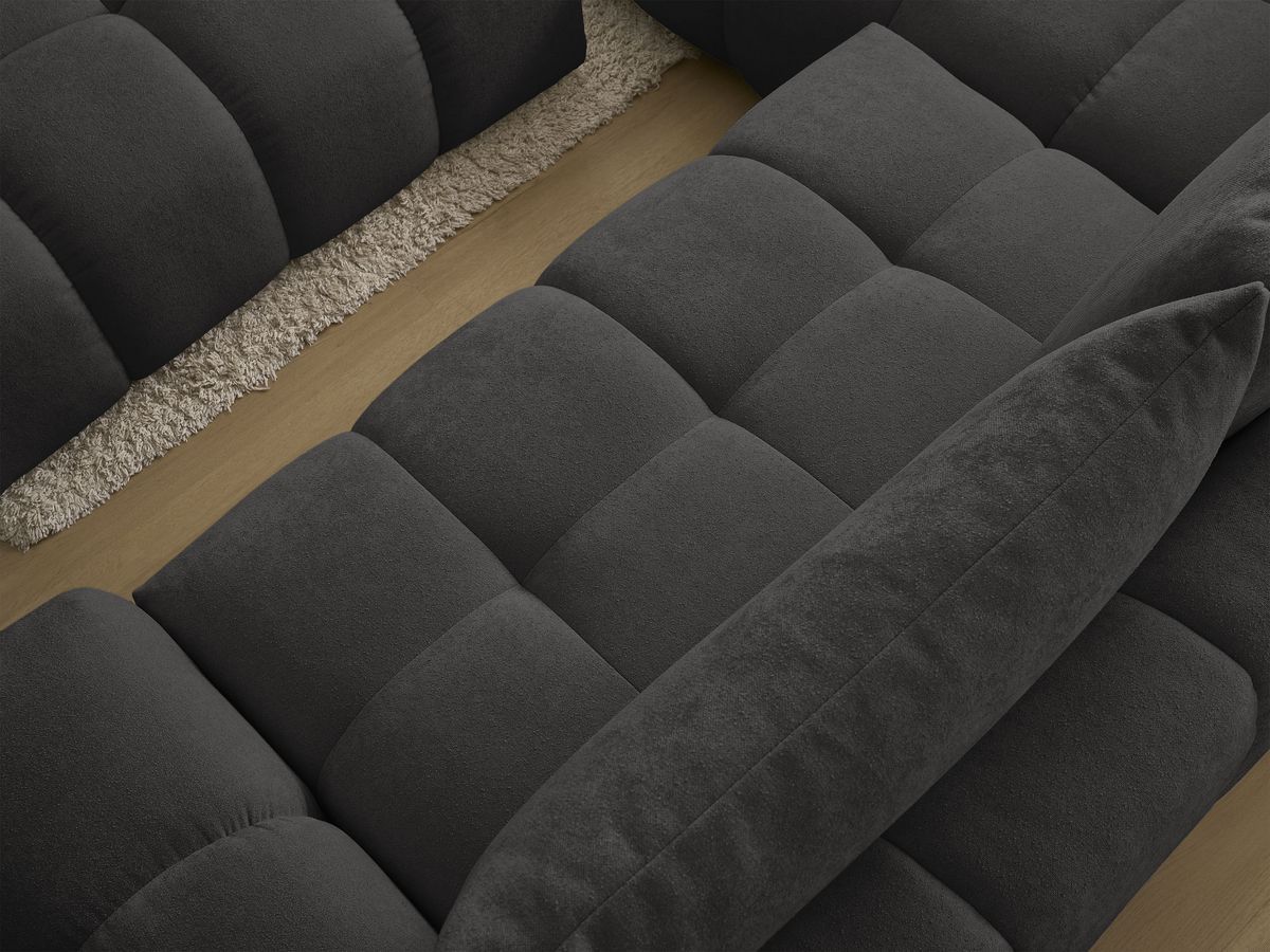 Bobochic Everest Ecksofa mit Schlaffunktion und Bettkasten und Pouf 320 × 212 cm, 5 Kissen Strukturstoff Schwarz Ecke links