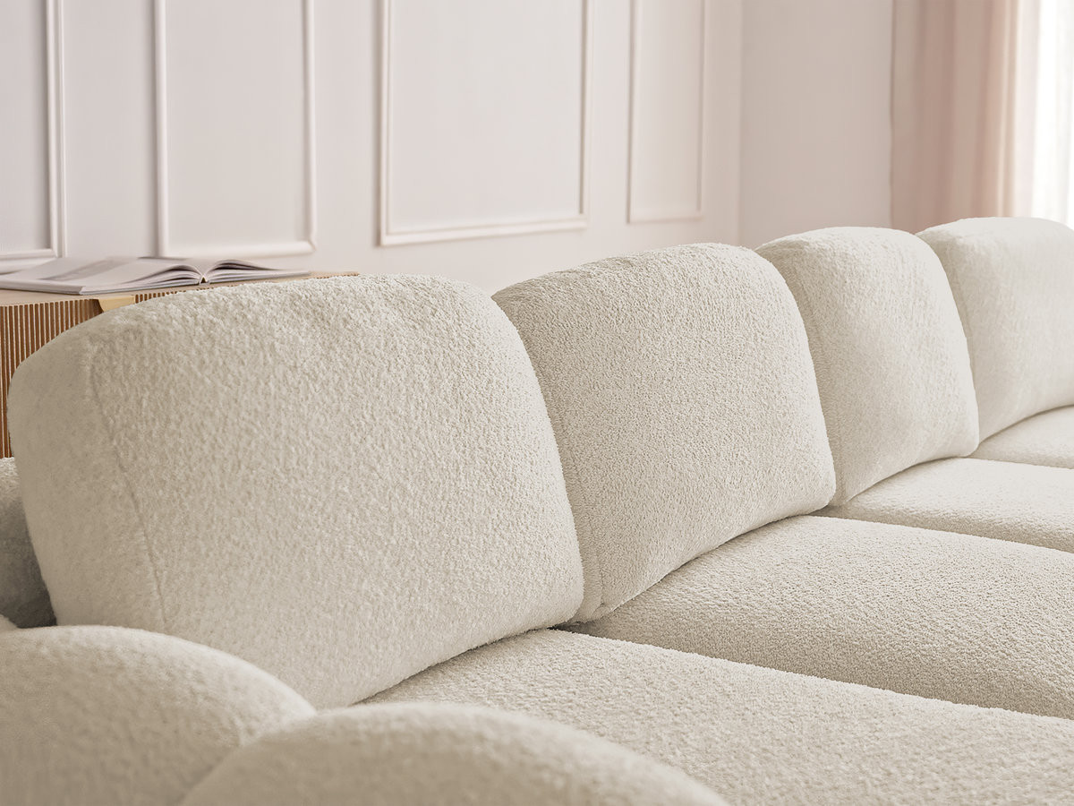 Bobochic Montaigne Schlafsofa 3-Sitzer mit Bettkasten und Pouf Bouclé-Stoff Beige