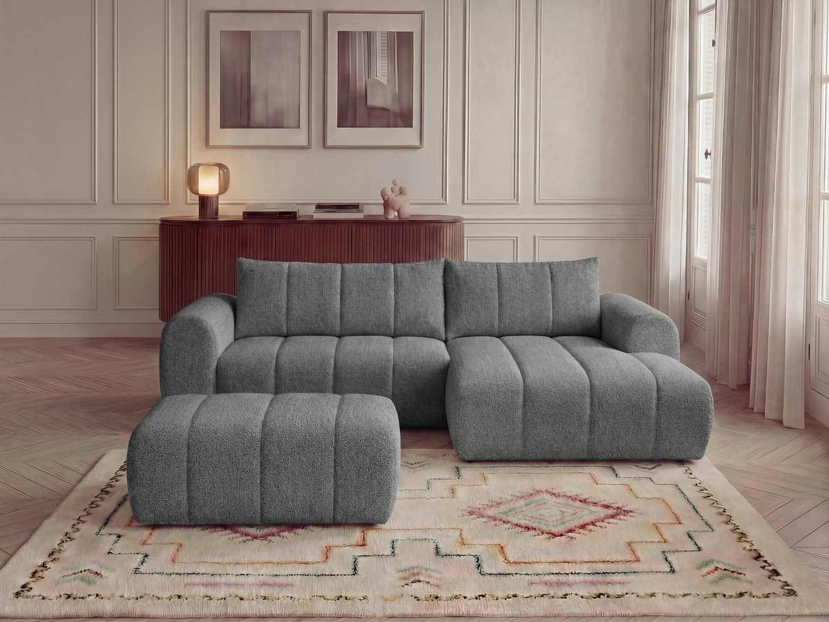 Bobochic Nesty Ecksofa 272 cm mit Pouf Melange-Stoff Dunkelgrau Ecke rechts