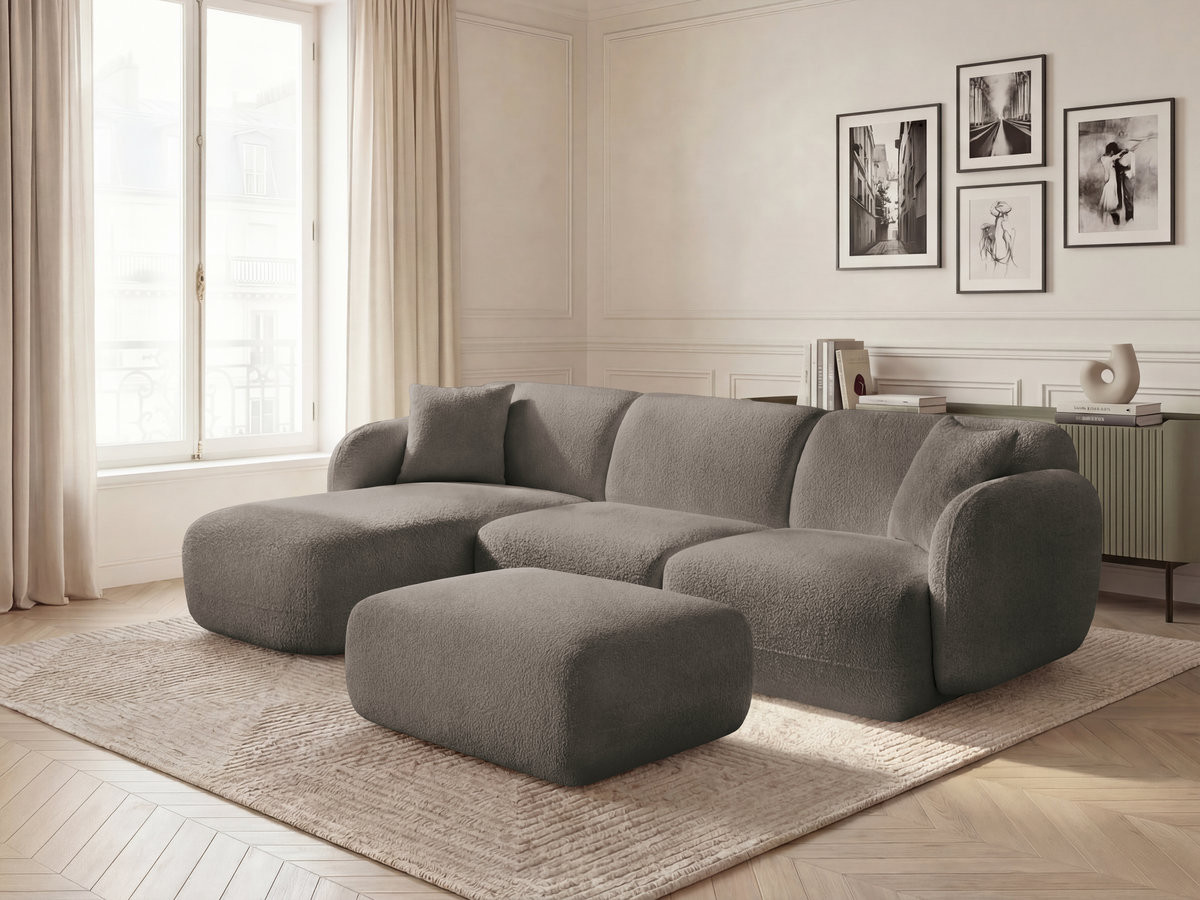 Bobochic Anda Ecksofa mit Pouf 292 × 163 cm Chenille Taupe Ecke links