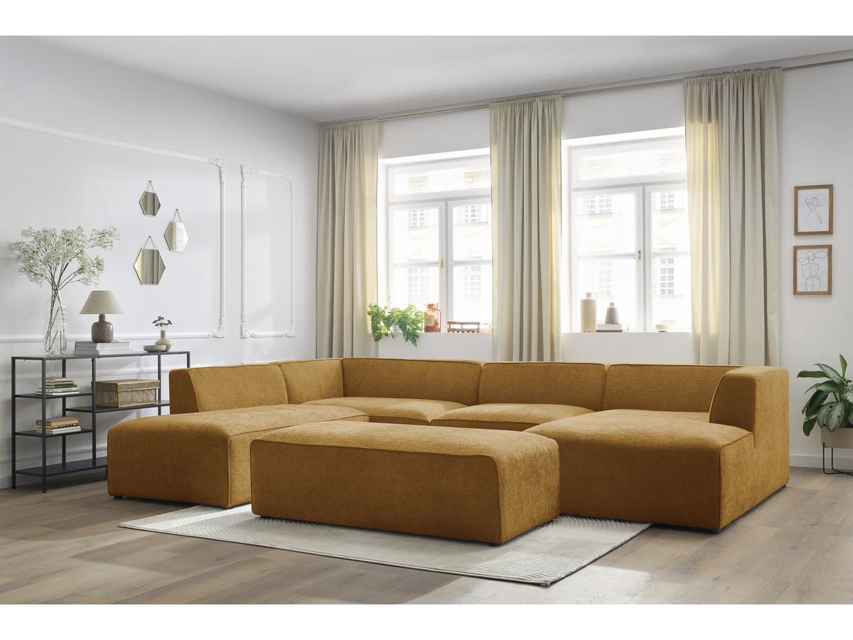 Bobochic Megeve Wohnlandschaft mit Pouf Strukturstoff Gelb Ecke rechts