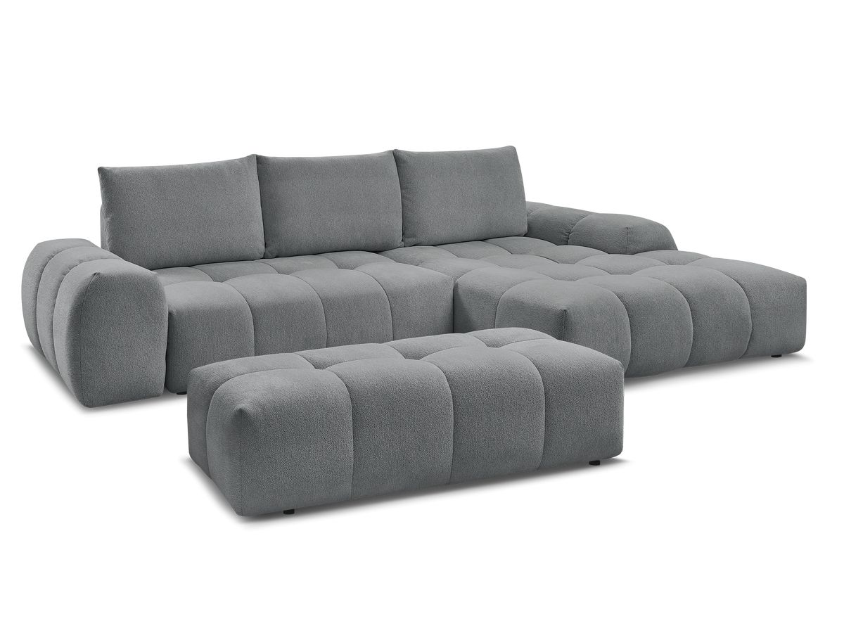 Bobochic Everest Ecksofa mit Schlaffunktion und Bettkasten und Pouf 318 × 180 cm, 3 Kissen Melange-Stoff Dunkelgrau Ecke rechts