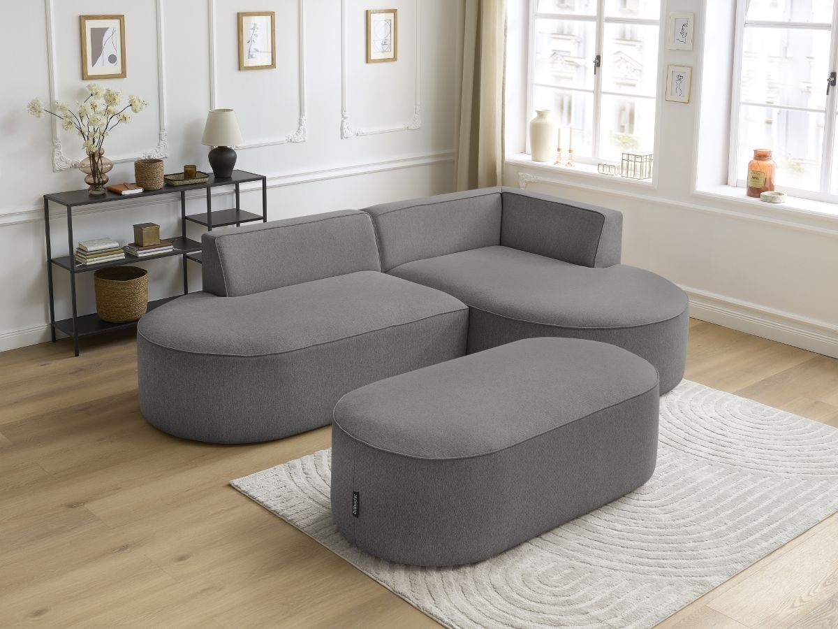 Bobochic Rousseau Ecksofa mit Pouf Melange-Stoff Dunkelgrau Ecke rechts