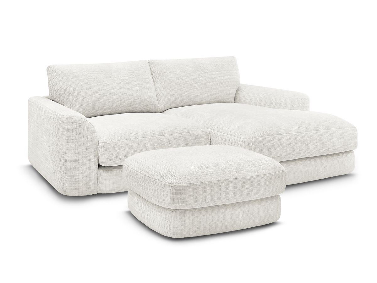 Bobochic Leonore Ecksofa mit Pouf Strukturstoff Weiß Ecke rechts