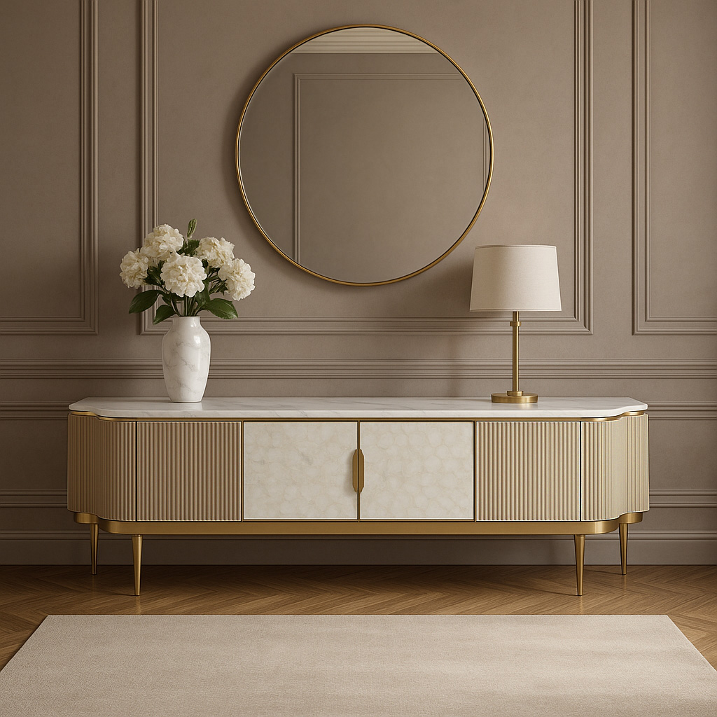 Livin Hill TV-Kommode Stilig 200 × 40 × 52 cm Champagnergold, Platte Weiß