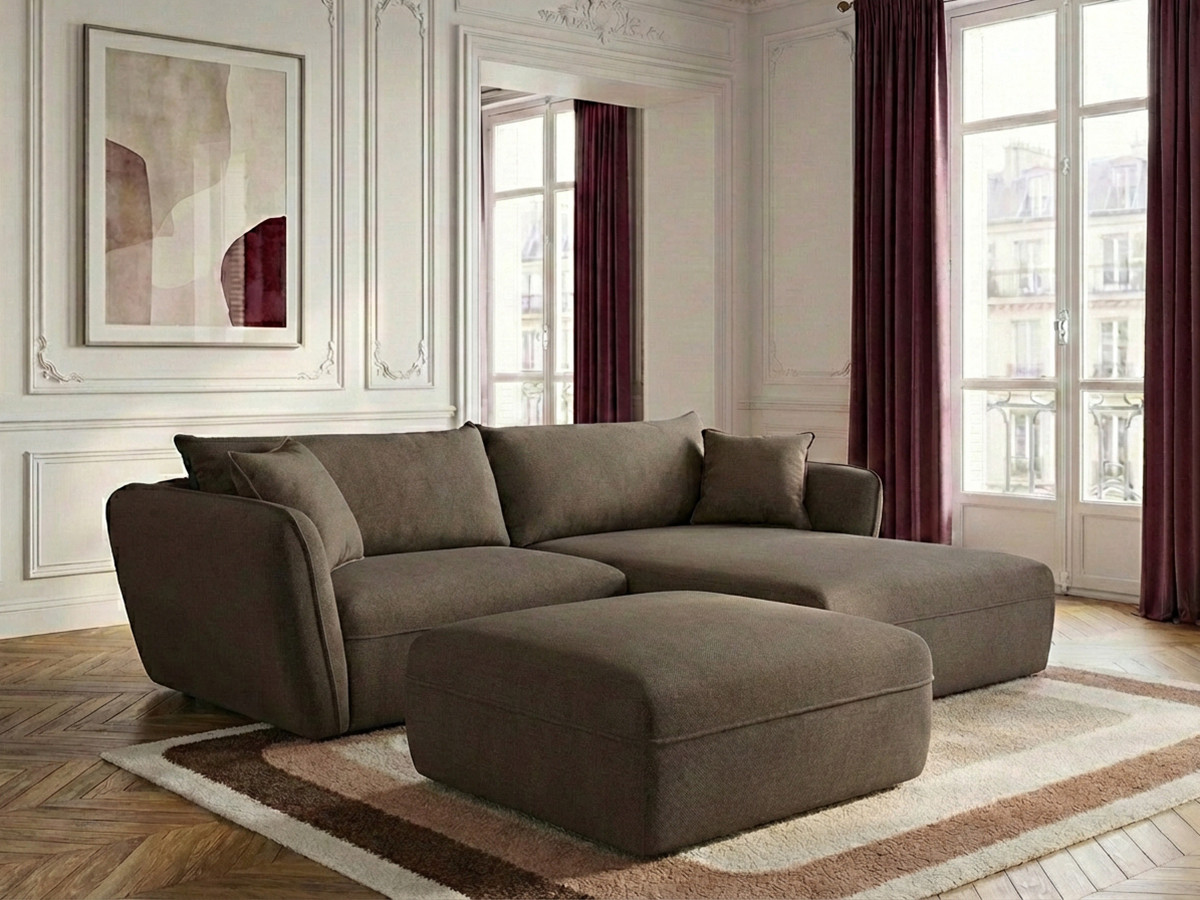 Bobochic Luigi Ecksofa mit Pouf Strukturstoff Taupe Ecke rechts