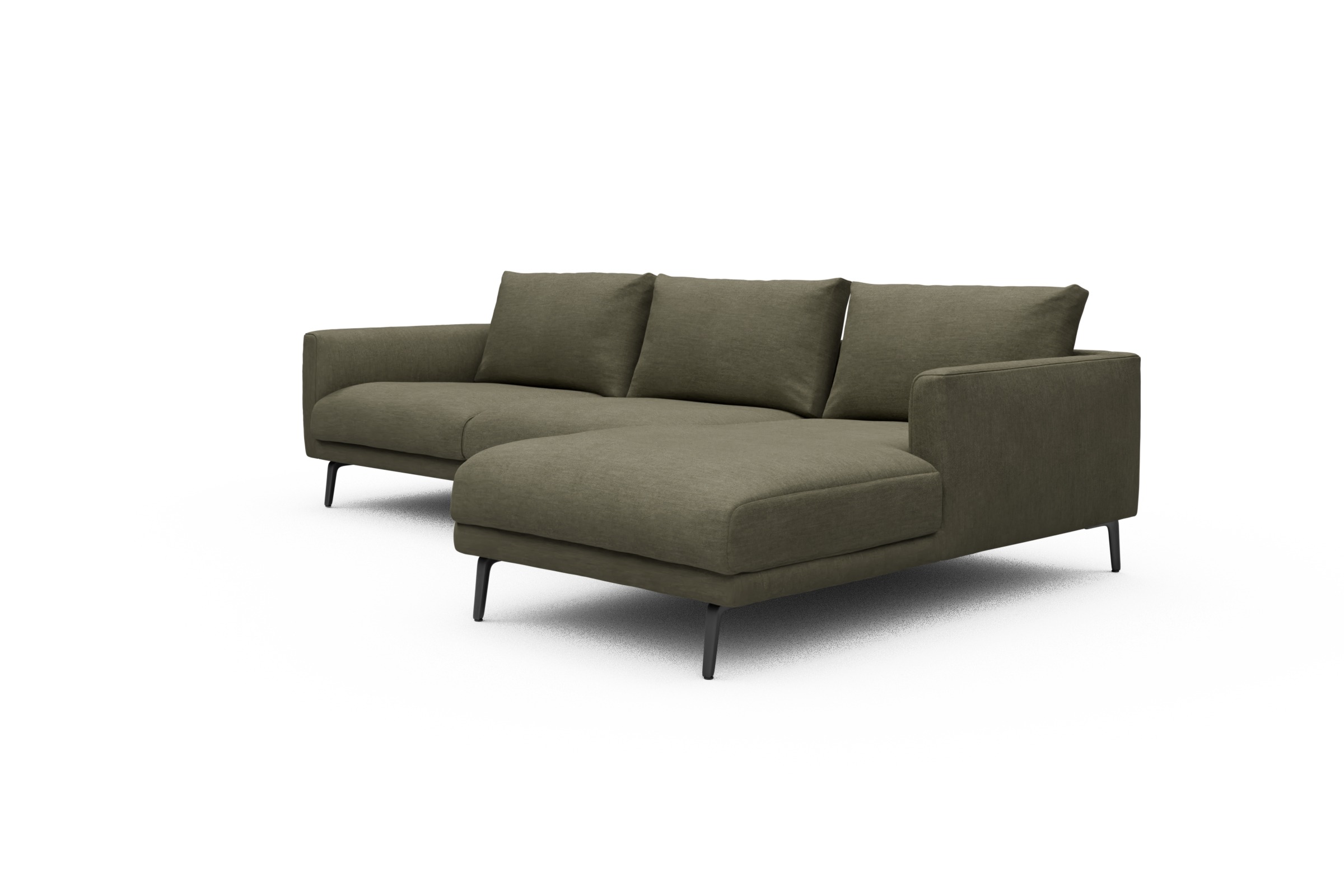 Ecksofa Karl Chaiselongue rechts mit 2,5-Sitzer Vivus-Dusty-Olive
