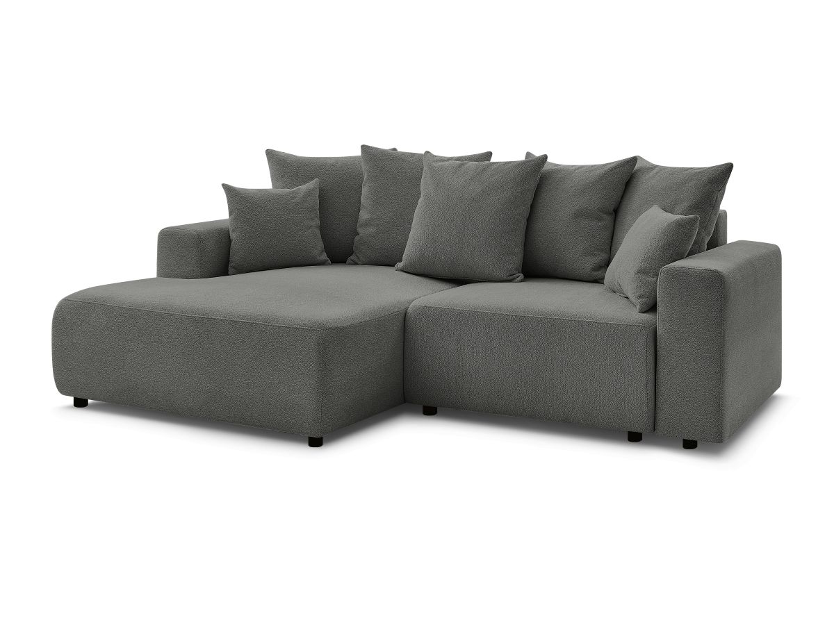 Bobochic Atilla Ecksofa mit Schlaffunktion und Bettkasten Melange-Stoff Dunkelgrau Ecke links