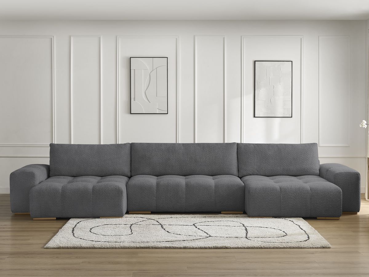 Bobochic Anakin Wohnlandschaft, 3 Kissen Bouclé-Stoff Dunkelgrau