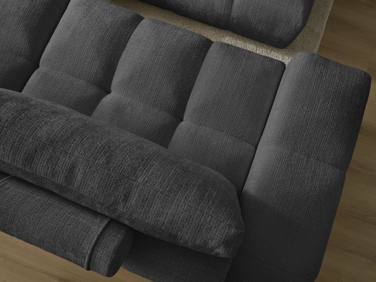 Bobochic Anakin Schlafsofa 3-Sitzer mit Bettkasten und Pouf, 2 Kissen Strukturstoff Schwarz
