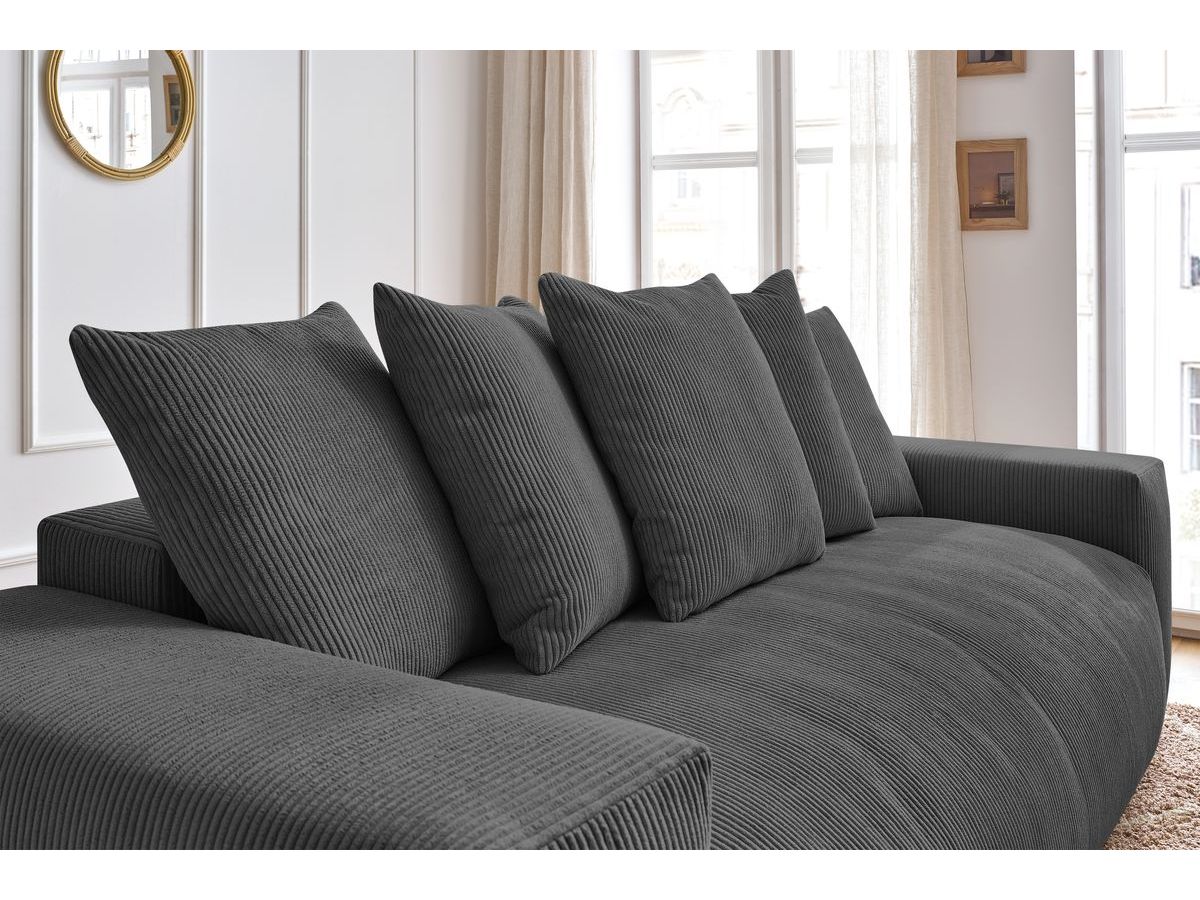 Bobochic Voltaire Schlafsofa 3-Sitzer mit Bettkasten Cordsamt Dunkelgrau