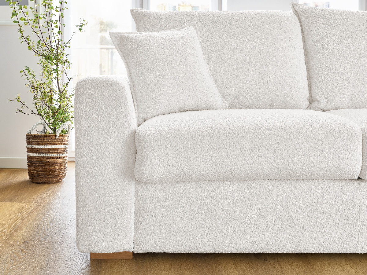 Bobochic Augustin Schlafsofa 3-Sitzer Bouclé-Stoff Weiß, Liegefläche 140 × 200 cm