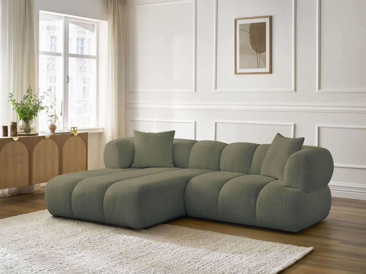 Bobochic Pamira Ecksofa Bouclé-Stoff Grün Ecke links