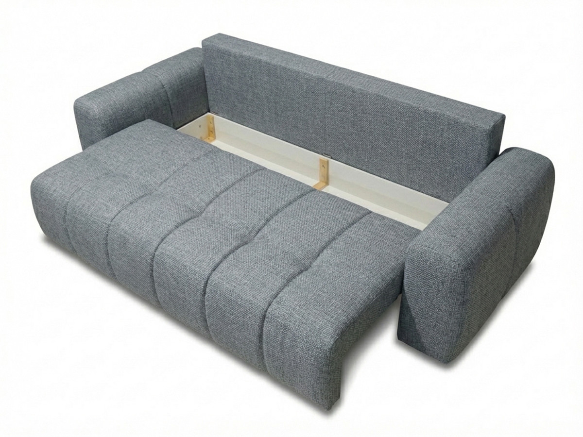Bobochic Roxelane Schlafsofa 3-Sitzer mit Bettkasten Melange-Stoff Hellgrau