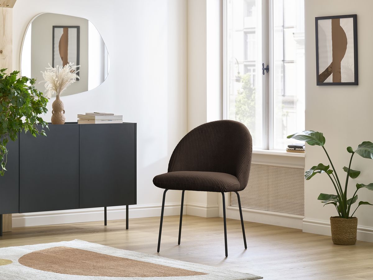 Bobochic Lalie Esszimmerstuhl mit Metallbeinen, schwarz Cordsamt Braun