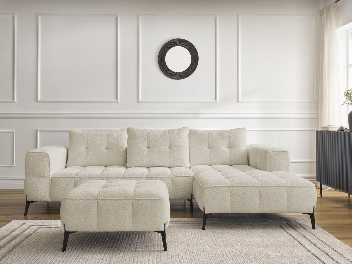 Bobochic Anis Ecksofa mit Pouf Bouclé-Stoff Beige Ecke rechts