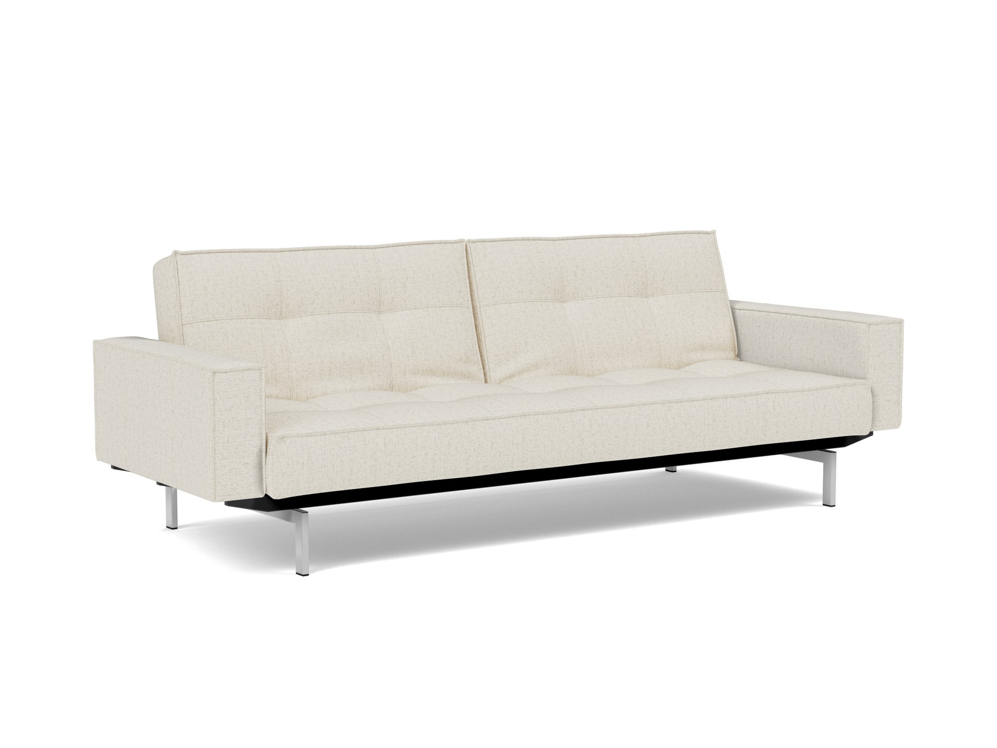 Schlafsofa Splitback mit Armlehnen Boucle Skandi 531-Off-White Beine Chrom