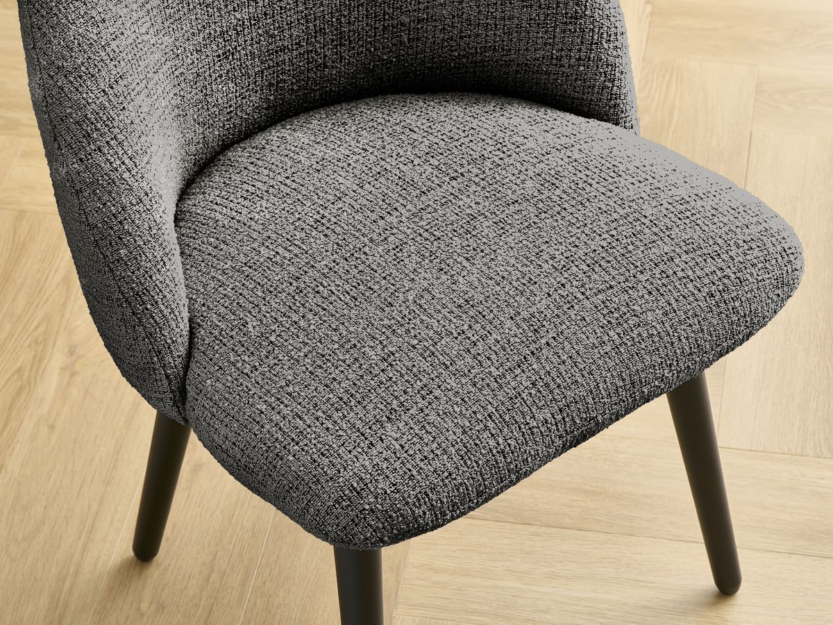 Bobochic Lalie Esszimmerstuhl 2er-Set mit skandinavischen Beinen, schwarz Melange-Stoff Dunkelgrau
