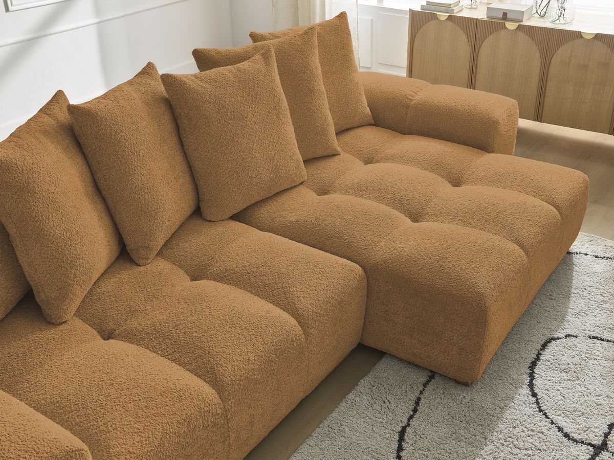 Bobochic Anakin Ecksofa, 6 Kissen Bouclé-Stoff Gelb