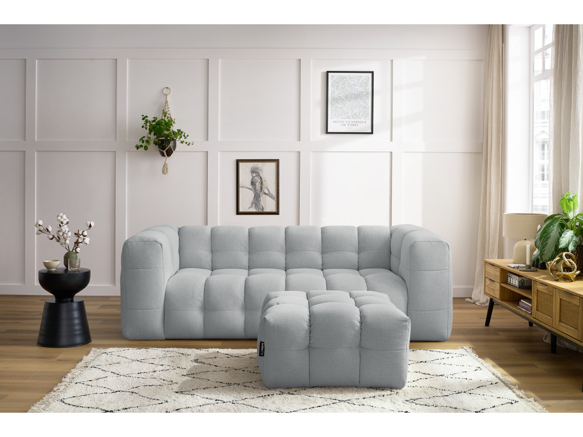 Bobochic Cloud Sofa 4-Sitzer mit Pouf Stoff Hellgrau