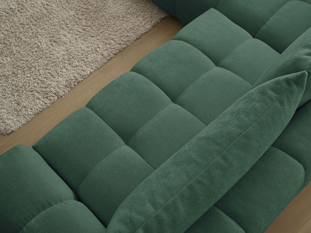 Bobochic Everest Ecksofa mit Schlaffunktion und Bettkasten 320 × 212 cm, 5 Kissen Strukturstoff Grün Ecke links
