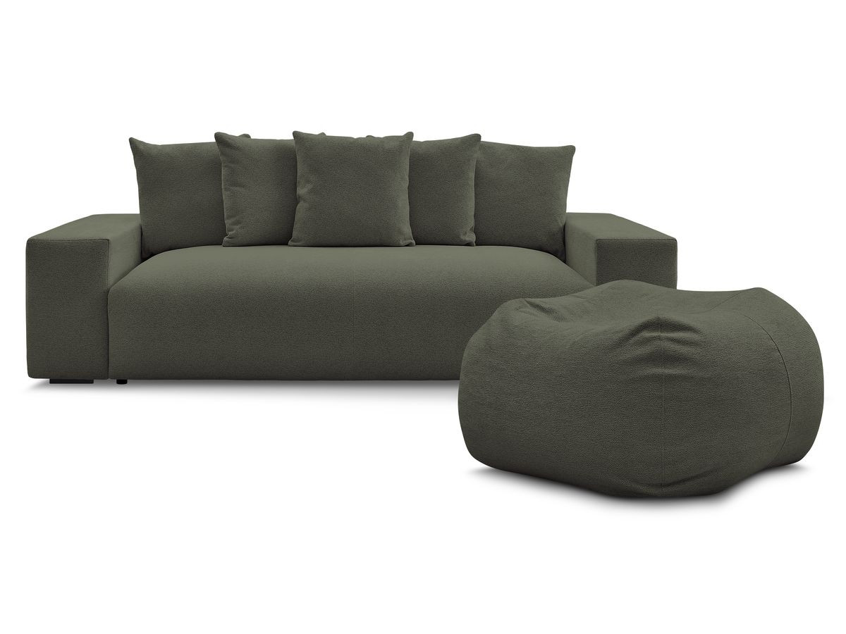 Bobochic Voltaire Schlafsofa 4-Sitzer mit Bettkasten und Pouf Melange-Stoff Grün